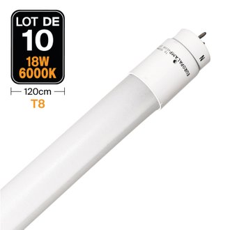 Lot de 10 Tubes Neon LED 18W 120cm T8 Blanc Froid 6000K Gamme Pro