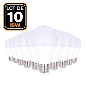 Lot de 10 Ampoules LED E27 15W Blanc froid 6000k Haute Luminosité