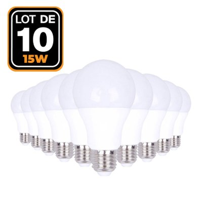 Lot de 10 Ampoules LED E27 15W Blanc froid 6000k Haute Luminosité - 559 - 7061112554136