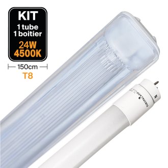 Kit Tube LED T8 23W Blanc Froid + Boitier Etanche 150cm