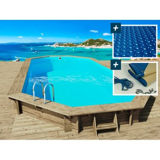Piscine bois " Ibiza " - 8.57 x 4.57 x 1.31 m - Bâche à bulles  180 µ - Bâche hiver  280 g/m²