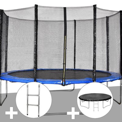Kit trampoline Jardideco Cronos Ø 3,66 m Bleu + Echelle + Bâche de protection - 23984 - 3665872025253