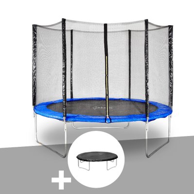Kit trampoline Jardideco Hélios Ø 3,05 m Bleu + Bâche de protection - 23979 - 3665872025307
