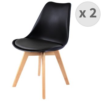 LIGHTY - Chaise scandinave noir pieds Hêtre (x2)
