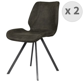HORIZON - Chaise industrielle microfibre vintage marron foncé pieds métal noir (x2)