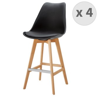 LIGHTUP - Chaise de bar scandinave noir pieds hêtre (x4)