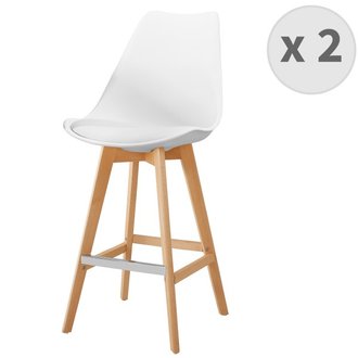 LIGHTUP - Chaise de bar scandinave blanc pieds hêtre (x2)