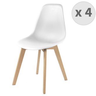 LENA - Chaise scandinave blanc pied hêtre (x4)