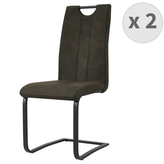 GARDNER - Chaise industrielle microfibre vintage marron foncé pieds métal noir (x2)