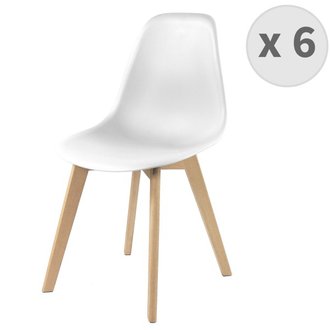 LENA - Chaise scandinave blanc pied hêtre (x6)