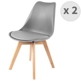 LIGHTY - Chaise scandinave gris pieds Hêtre (x2)