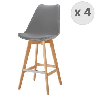 LIGHTUP - Chaise de bar scandinave gris pieds hêtre (x4)