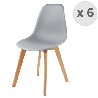 LENA - Chaise scandinave gris pied hêtre (x6)