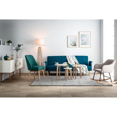 Chaise scandinave en tissu bleu turquoise et bois clair LIV - 40740 - 3662275070446