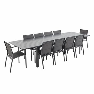 Salon de jardin table extensible - Odenton Anthracite - Grande table en aluminium 235/335cm avec rallonge et 10 assises en