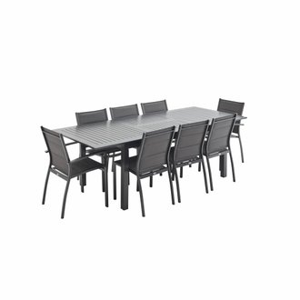 Salon de jardin table extensible - Chicago Anthracite/Gris foncé - Table en aluminium 175/245cm avec rallonge et 8 assises en