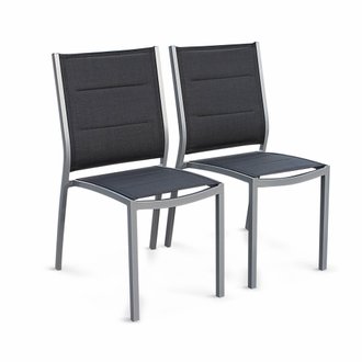 Lot de 2 chaises - Chicago / Odenton - Aluminium et textilène gris