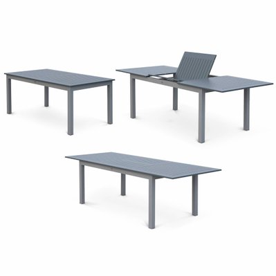 Salon de jardin table extensible Chicago grise - Table en aluminium 175/245 cm avec rallonge et 8 assises en textilène - 3760216537277 - 3760216537277