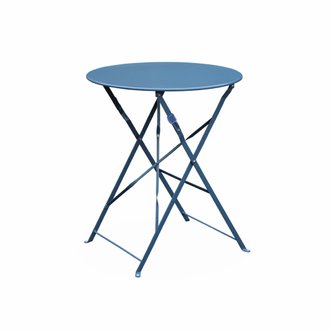Table de jardin bistrot pliable - Emilia ronde bleu grisé- Table ronde