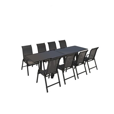 Table de jardin extensible aluminium 140/280cm + 8 fauteuils empilables textilène Noir - FARO - KN-T140280N-4x2CH002N - 3664380001537
