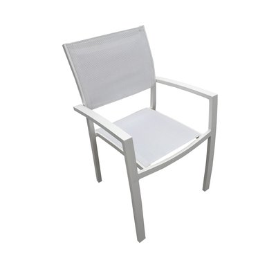 Table de jardin extensible aluminium blanc gris 180/240cm + 8 fauteuils empilables textilène - PALMA 8 - HT-T002BG-HT-8CH001B - 3664380001100