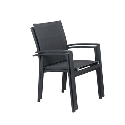 Table de jardin extensible aluminium 135/270cm + 8 fauteuils empilables textilène Gris Anthracite - ANDRA - GR-T135270N-8CH012N - 3664380001285
