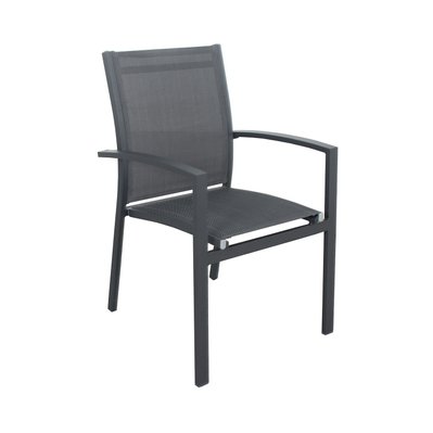 Table de jardin extensible aluminium 135/270cm + 8 fauteuils empilables textilène Gris Anthracite - ANDRA - GR-T135270N-8CH012N - 3664380001285