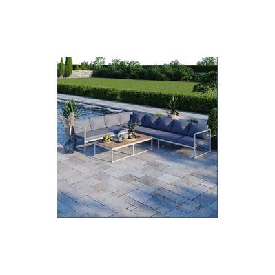 Salon modulable relevable de jardin en aluminium design convertible- Blanc Gris - TORINO - KN-S002BG - 3664380001896