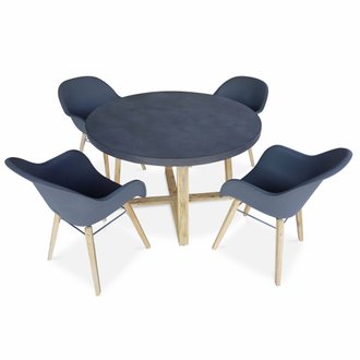Table de jardin ronde en fibre de ciment Ø120cm Borneo et 4 fauteuils