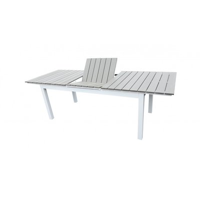 Table de jardin extensible aluminium 180/240cm blanc gris + 10 fauteuils empilables textilène - PALMA 10 - HT-T002BG-10CH001B - 3664380001117