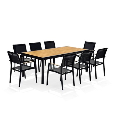 Table de jardin extensible aluminium noir 200/300cm + 10 fauteuils empilables textilène - MARCEAU - LA-T2003001-10CH001 - 3664380002077