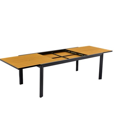 Table de jardin extensible aluminium noir 200/300cm + 10 fauteuils empilables textilène - MARCEAU - LA-T2003001-10CH001 - 3664380002077