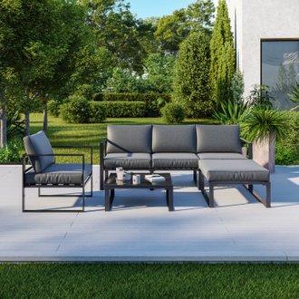 Salon de jardin angle design - 5 Places - ensemble de salon aluminium couleur Gris - VITO