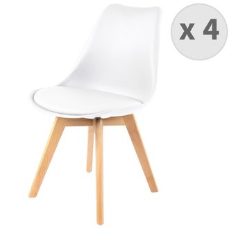 LIGHTY - Chaise scandinave blanc pieds Hêtre (x4)