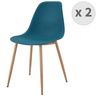 ESTER - Chaise scandinave bleu canard pieds métal bois (X2)