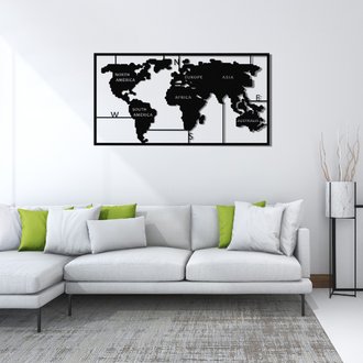 Décoration Murale World Map Series - Art Mural - Monde - pour Séjour, Chambre - Noir en Métal, 90 x 2 x 55 cm
