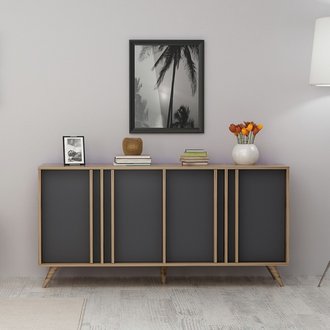 Table Console Rilla avec Portes - pour Salon, Bureau, Entrée - Noyer, Anthracite en Bois,  160 x 40 x 79 cm