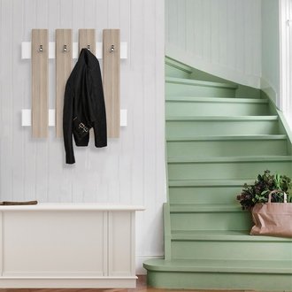 Porte-Manteau Fulya Murale - avec Crochets - pour Entrée, Chambre - Chêne, Blanc, 72 x 4 x 72 cm