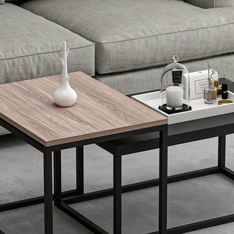 Table Basse Leka Compacte Modulable - pour Salon, Canapé - Noyer, Noir en Bois, Métal 60 x 47 x 45 cm