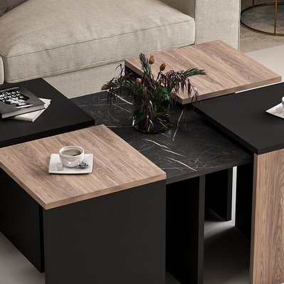 Table Basse Owen Compacte Modulable - avec Étagères - pour Salon, Canapé - Noir en Bois, 88 x 74 x 12,2 cm - HIO8681285956767 - 8681285956767