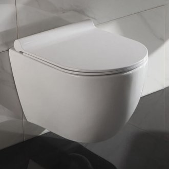 WC Suspendu Ovale - Avec Abattant - Céramique Blanc - Sans Bride - 49x36 cm - Cort