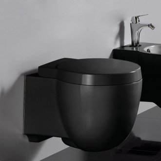 WC Suspendu Compact - Avec Abattant - Céramique Noir brillant - 50x41 cm - Charm