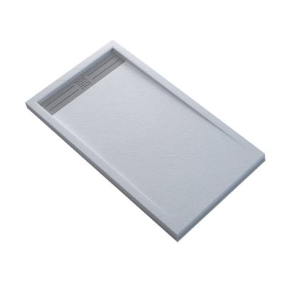 Receveur de Douche Extra Plat Rectangulaire avec Caniveau - Solid Surface Blanc - SlimLine Dimension - 100 x 80 - 1375#IZI#3218 - 3760238358836