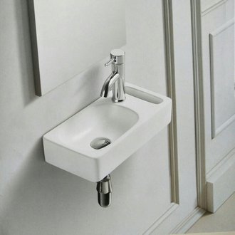 Lave main Rectangulaire Droite avec Porte serviette - Céramique Blanc - 44x22 cm - Pratic