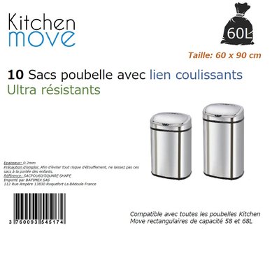 Lot de 10 sacs poubelles  Noir  60L - SACPOU60 - 3760093545174
