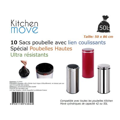 Lot de 10 sacs poubelles  Noir  50L - SACPOU50 - 3760119733844