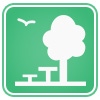 icone jardin paisible avec un arbre une table une chaise et un oiseau
