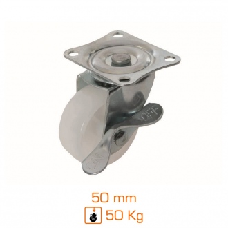 Roulette pivotante à frein en polypropylène - 50 mm - 50 kg