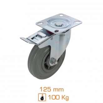 Roulette pivotante à frein en caoutchouc - 125 mm - 100 kg