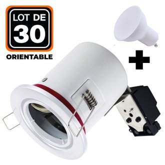 Lot 30 Spots BBC Orientable Blanc IP20 + Ampoule GU10 7W Blanc Neutre + Douille